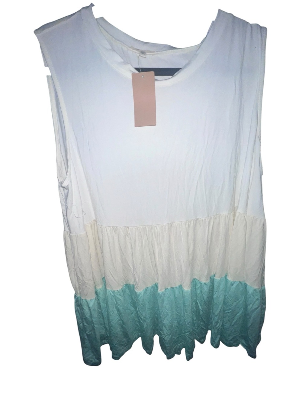 Sleeveless Tiered Ombre White to Aqua Tank Top